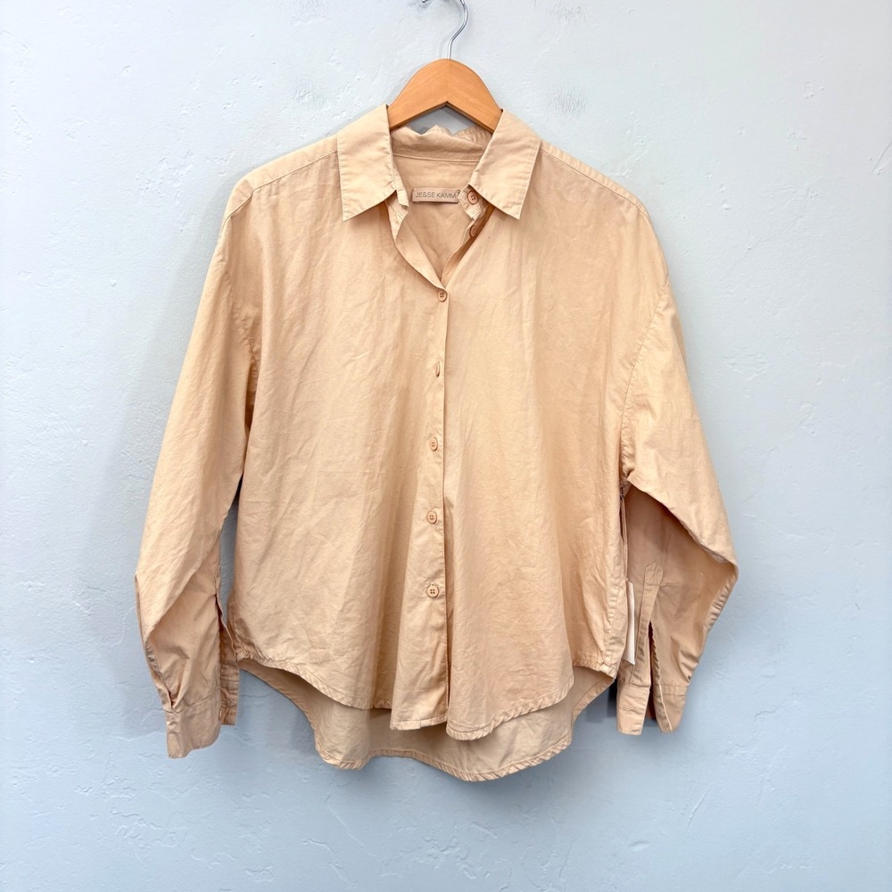 Jesse Kamm Shirt Top XS/S Cream Pale Yellow Button Down Organic Cotton New Flaw